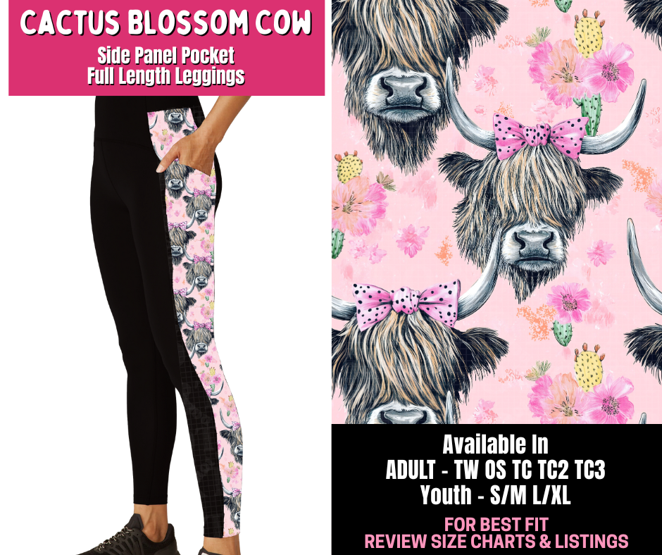 Preorder! Closes 1/1. ETA March. Cactus Blossom Cow Side Panel Pocket Full Length Leggings