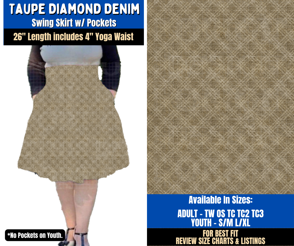 Preorder! Closes 9/16. ETA Dec. Taupe Diamond Denim Swing Skirt