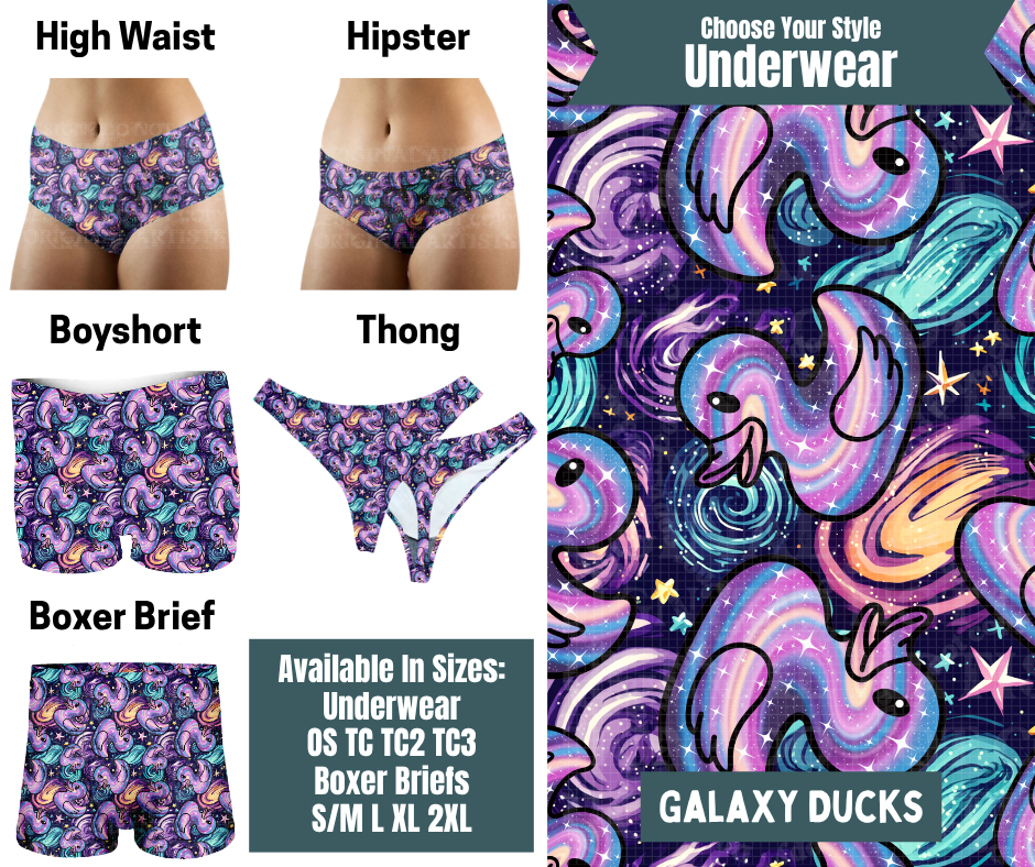 Preorder! Closes 9/30. ETA Dec. Galaxy Ducks Hipster, High Waist, Boyshort, & Thong Underwear & Boxer Briefs