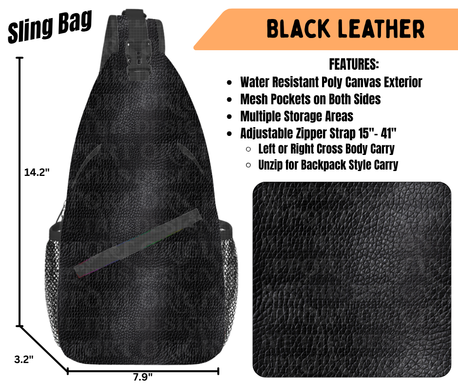 Preorder! Closes 6/22. ETA Sept. Black Leather Sling Bag