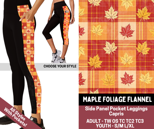 Preorder! Closes 7/23. ETA Oct. Maple Foliage Flannel Combo Side Panel Legging Lengths