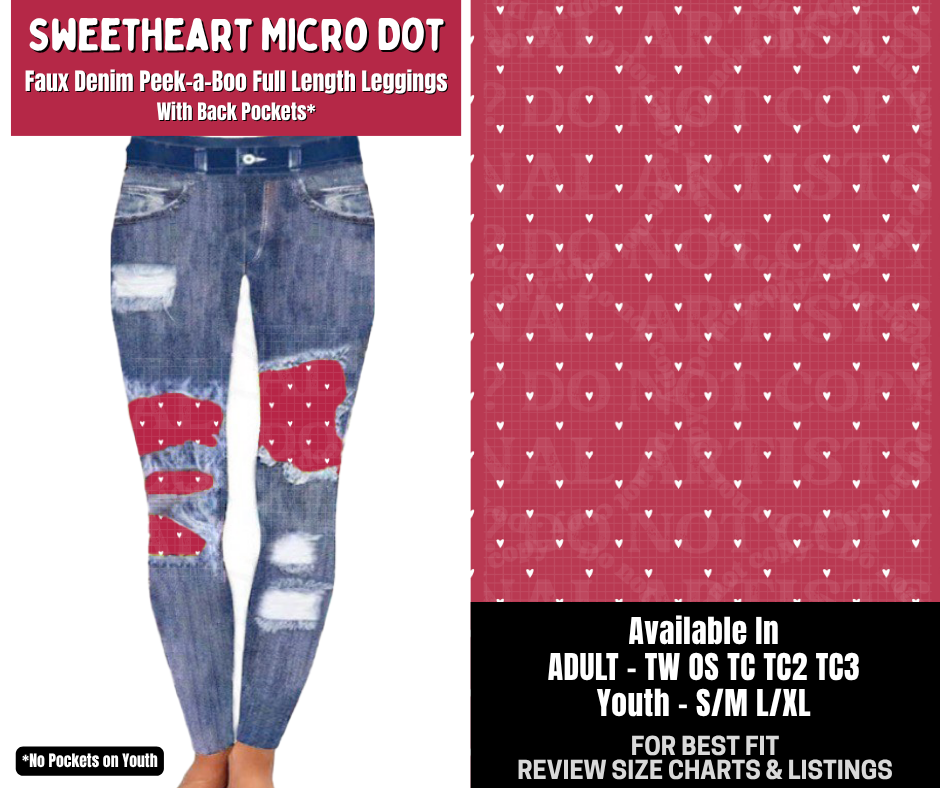 Preorder! Closes 10/14. ETA Jan. Sweetheart Micro Dot Full Length Faux Denim Peekaboo