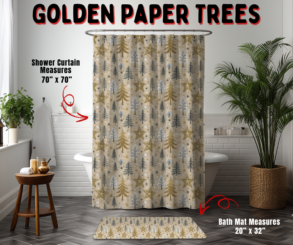 Preorder! Closes 9/2. ETA Dec. Golden Paper Trees Custom Shower Curtain and/or Bath Mat