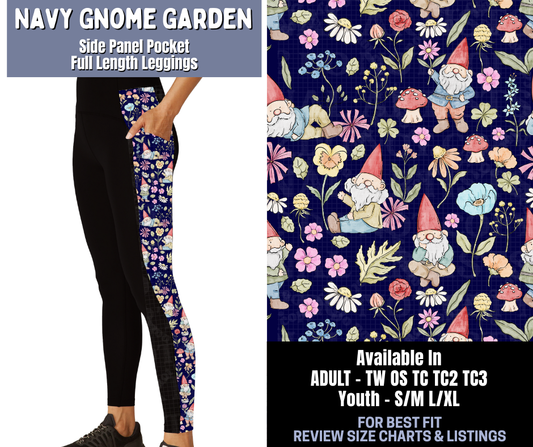 Preorder! Closes 1/8. ETA March. Navy Gnome Garden Side Panel Pocket Full Length Leggings
