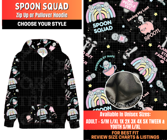 Preorder! Closes 12/29. ETA March. Spoon Squad Zip-Up or Pullover Hoodie