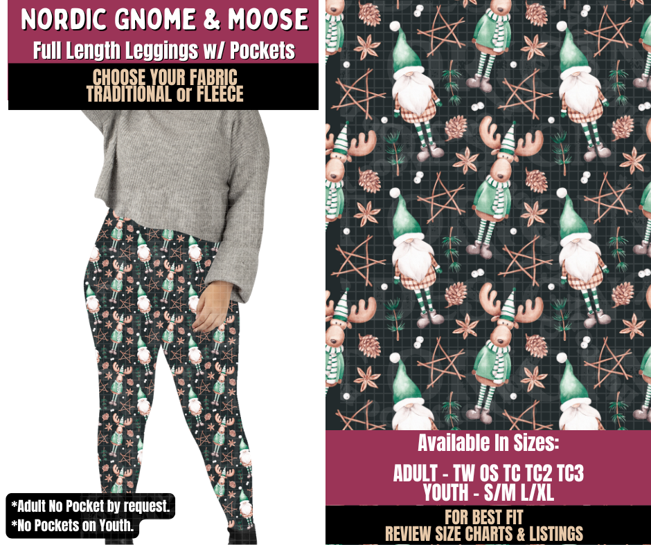Preorder! Closes 8/27. ETA Nov. Nordic Gnome & Moose Leggings Choose Fleece or Traditional