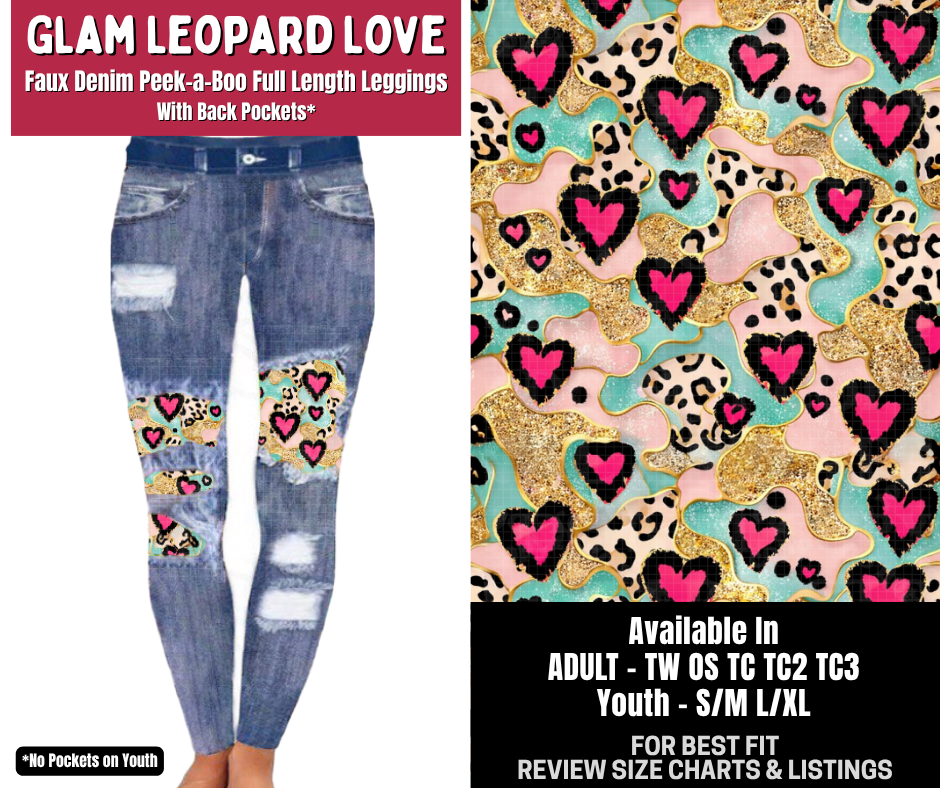 Preorder! Closes 10/14. ETA Jan. Glam Leopard Love Full Length Faux Denim Peekaboo