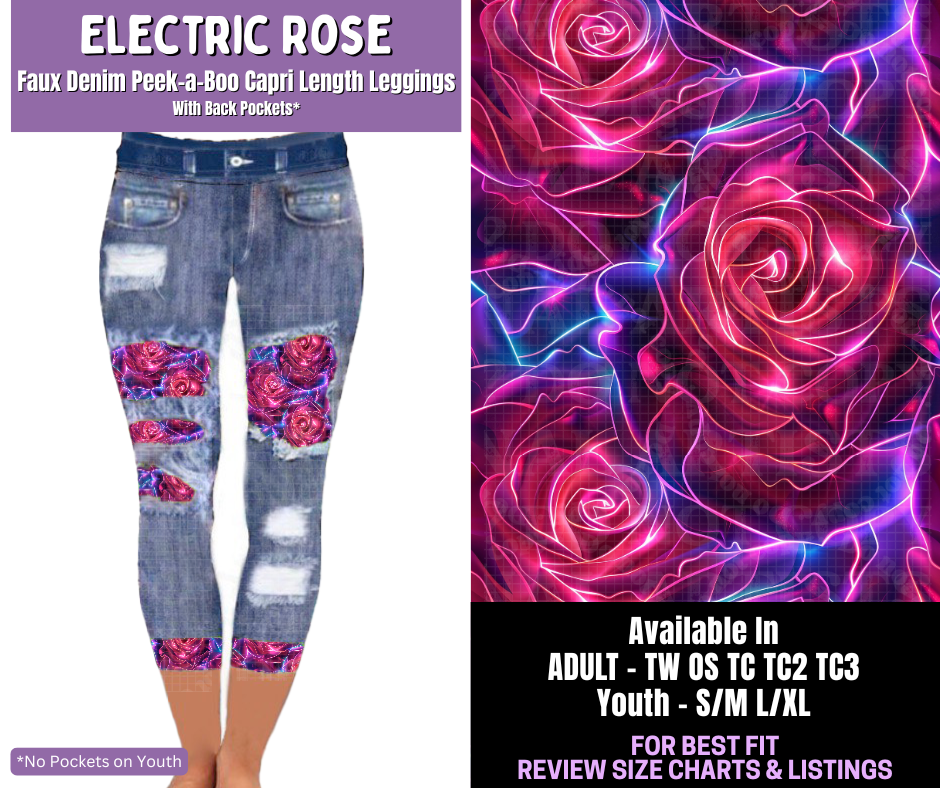 Preorder! Closes 12/18. ETA March. Electric Rose Capri Faux Denim Peekaboo
