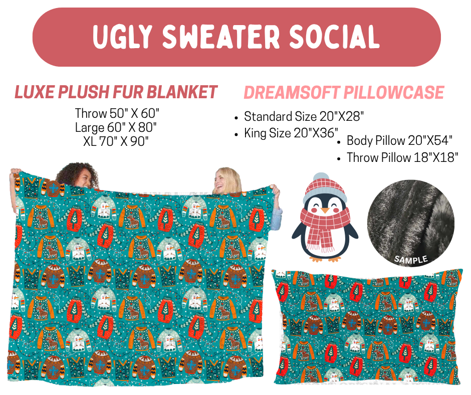 Preorder! Closes 8/17. ETA Nov. Ugly Sweater Social Luxe Plush Fur Blanket and/or DreamSoft Pillowcase