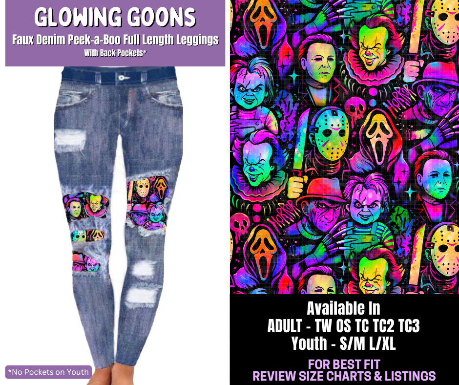 Preorder! Closes 12/18. ETA March. Glowing Goons Full Length Faux Denim Peekaboo