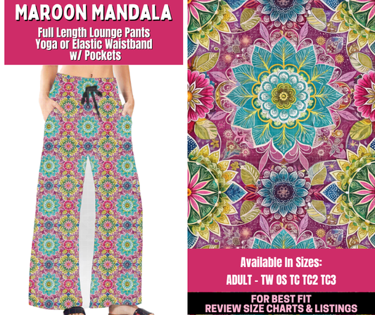Preorder! Closes 12/31. ETA March. Maroon Mandala Full Length Lounge Pants