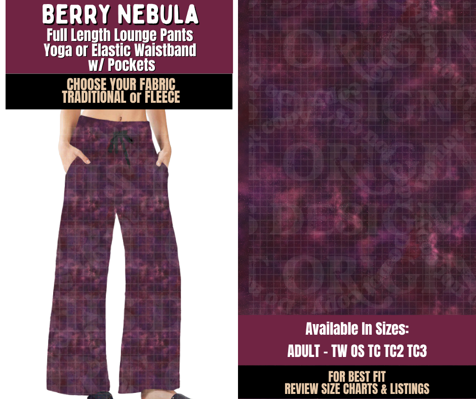Preorder! Closes 11/11. ETA Feb. Berry Nebula Lounge Pants Choose Fleece or Traditional