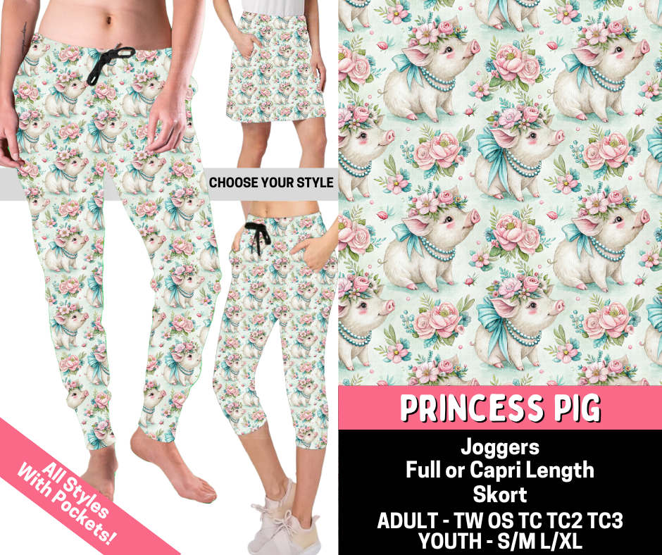 Preorder! Closes 5/28. ETA Aug. Princess Pig Combo Jogger Lengths & Skort