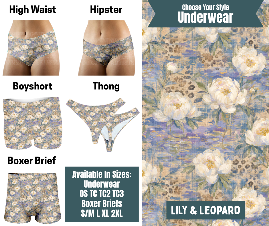 Preorder! Closes 9/30. ETA Dec. Lily & Leopard Hipster, High Waist, Boyshort, & Thong Underwear & Boxer Briefs