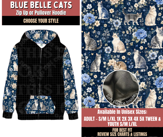 Preorder! Closes 10/22. ETA Jan. Blue Belle Cats Zip-Up or Pullover Hoodie