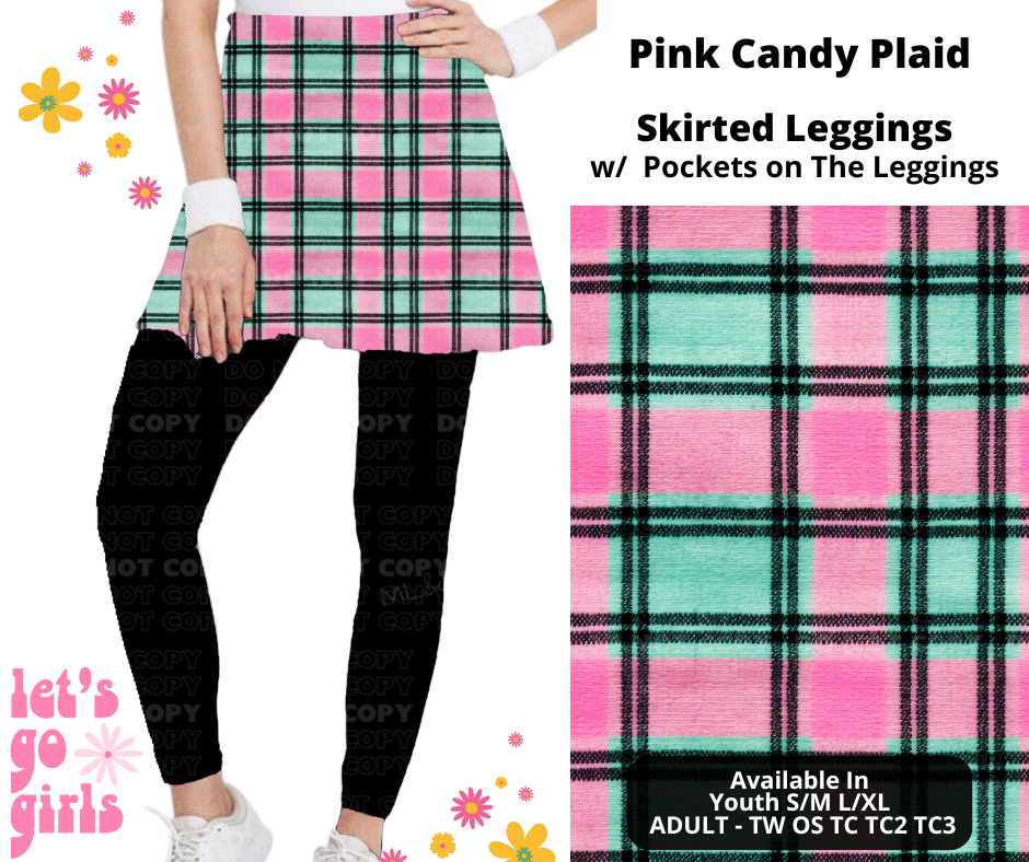 Preorder! Closes 12/16. ETA Feb. Pink Candy Plaid Skirted Full Length Leggings w/ Pockets