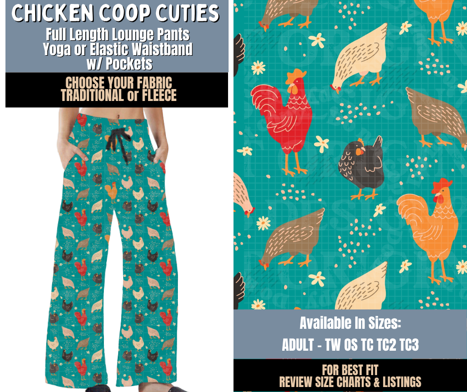 Preorder! Closes 9/24. ETA Dec. Chicken Coop Cuties Lounge Pants Choose Fleece or Traditional