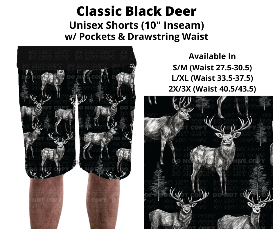 Preorder! Closes 11/27. ETA Feb. Classic Black Deer Unisex Shorts