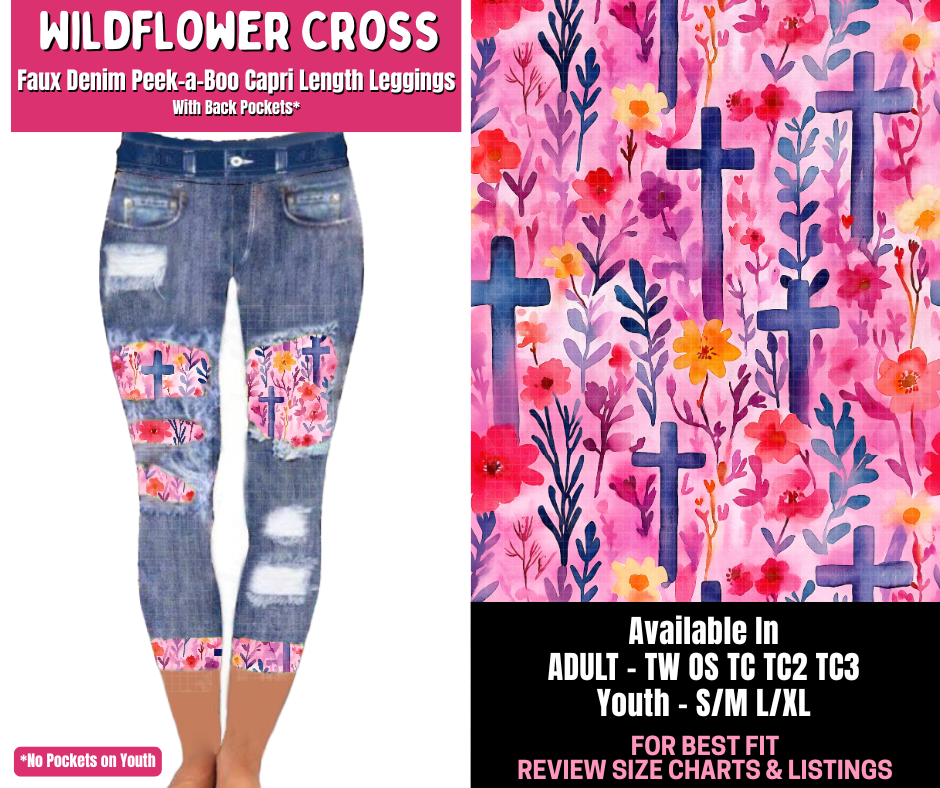 Preorder! Closes 1/1. ETA March. Wildflower Cross Capri Faux Denim Peekaboo