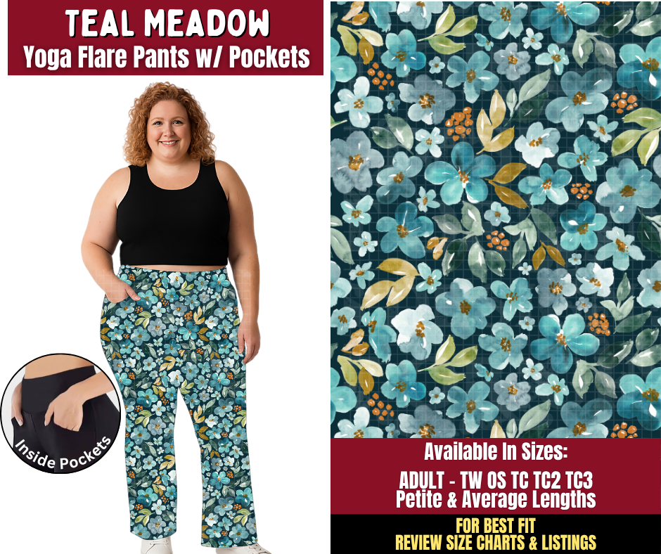 Preorder! Closes 9/28. ETA Dec. Teal Meadow Yoga Flare Pants