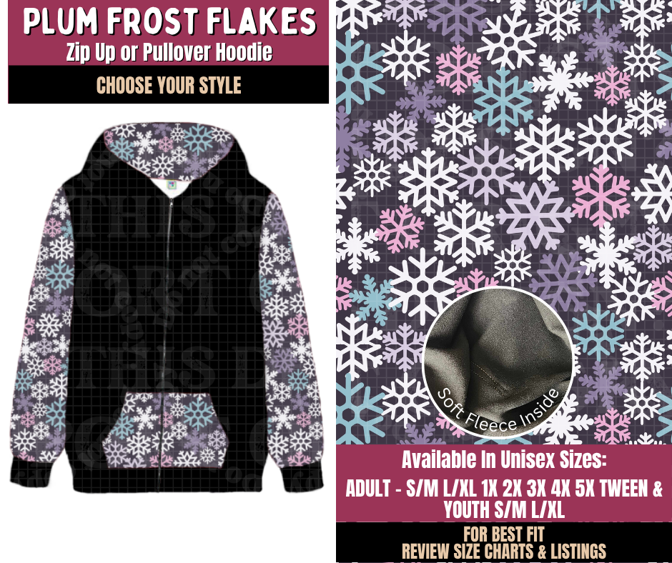Preorder! Closes 8/27. ETA Nov. Plum Frost Flakes Zip-Up or Pullover Hoodie