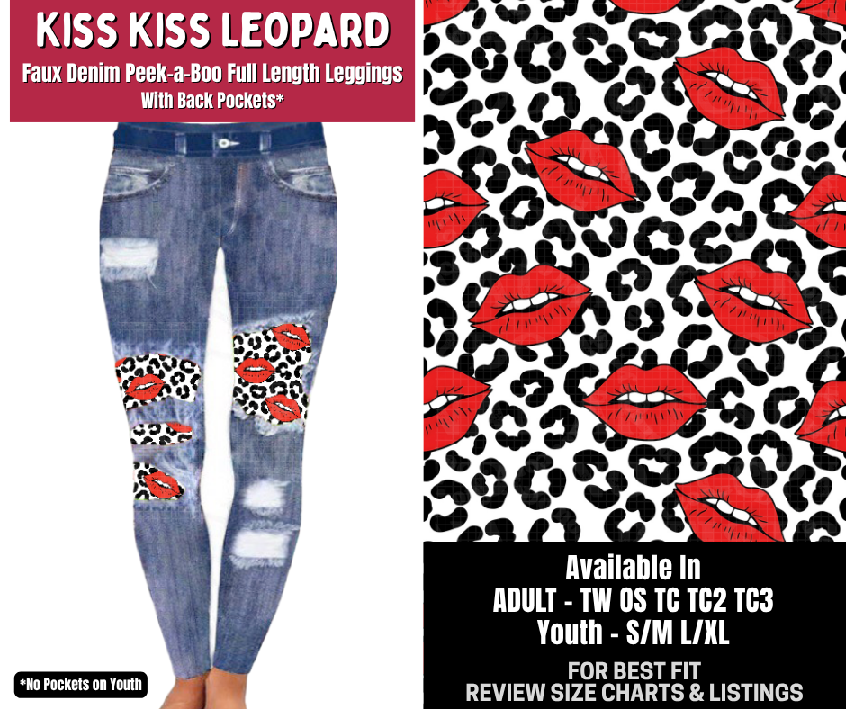 Preorder! Closes 10/14. ETA Jan. Kiss Kiss Leopard Full Length Faux Denim Peekaboo