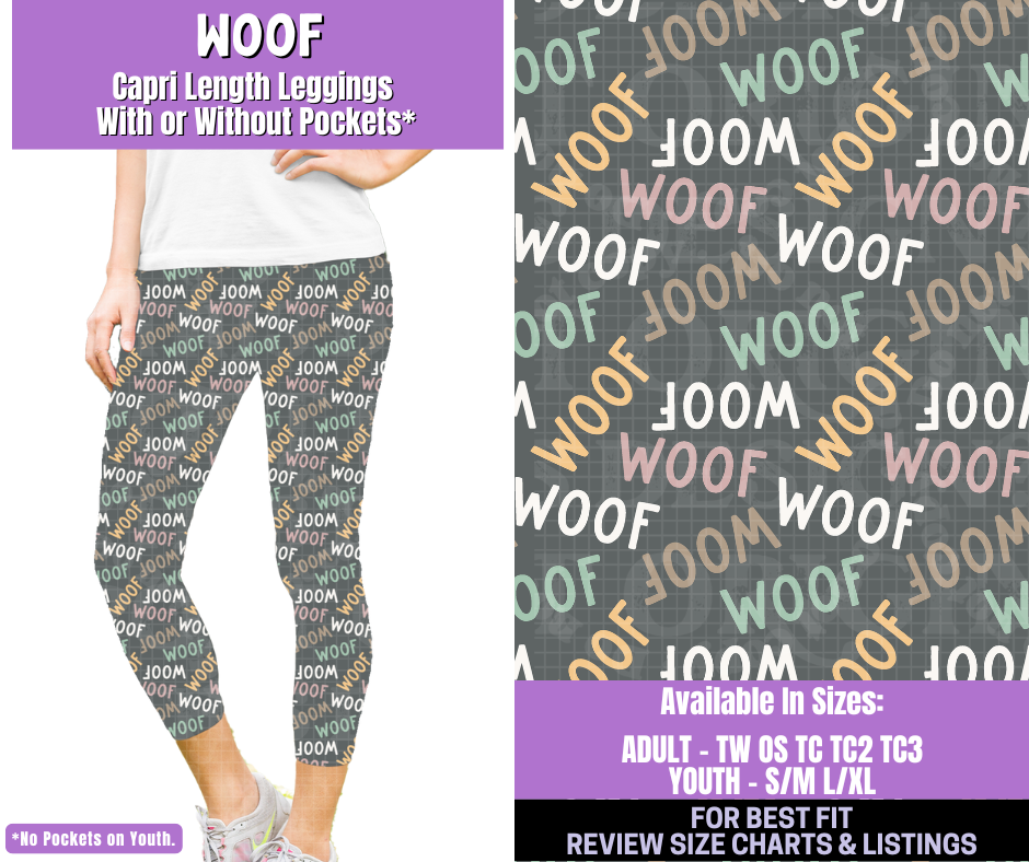 Preorder! Closes 1/5. ETA March. Woof Capri Length Leggings w/wo Pockets