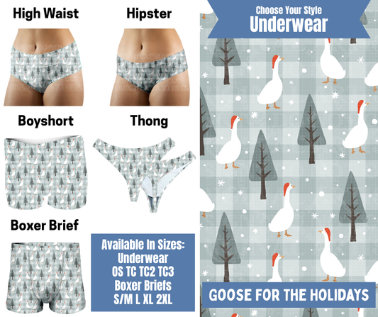 Preorder! Closes 8/26. ETA Nov. Goose For The Holidays Hipster, High Waist, Boyshort, & Thong Underwear & Boxer Briefs