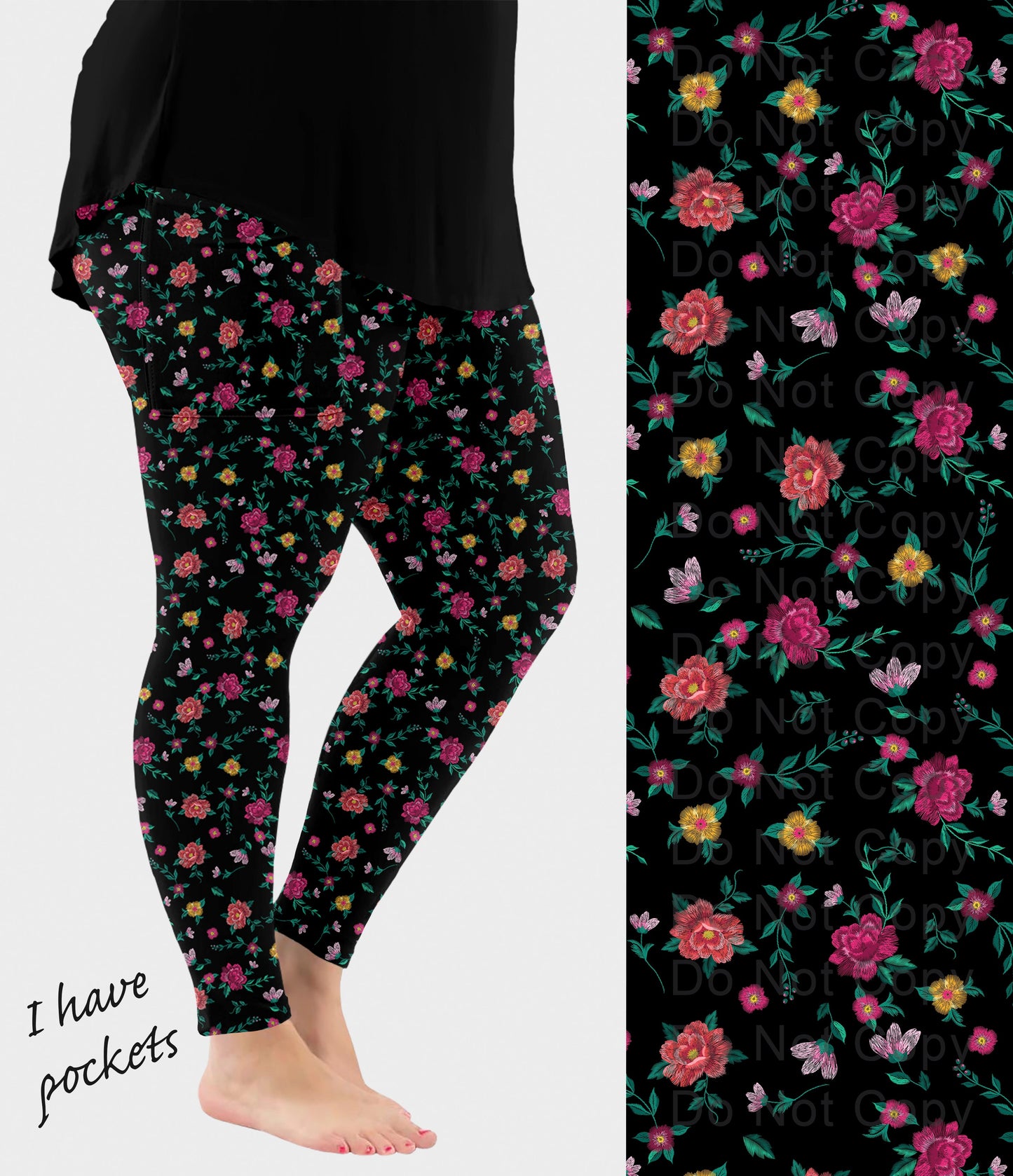 RTS - Rose Garden Embroidery Leggings with Pockets