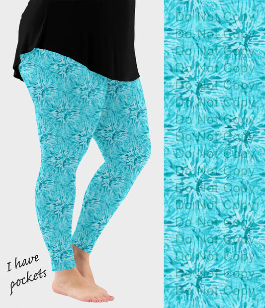 RTS - Sea Blue Tie Dye Leggings with Pockets