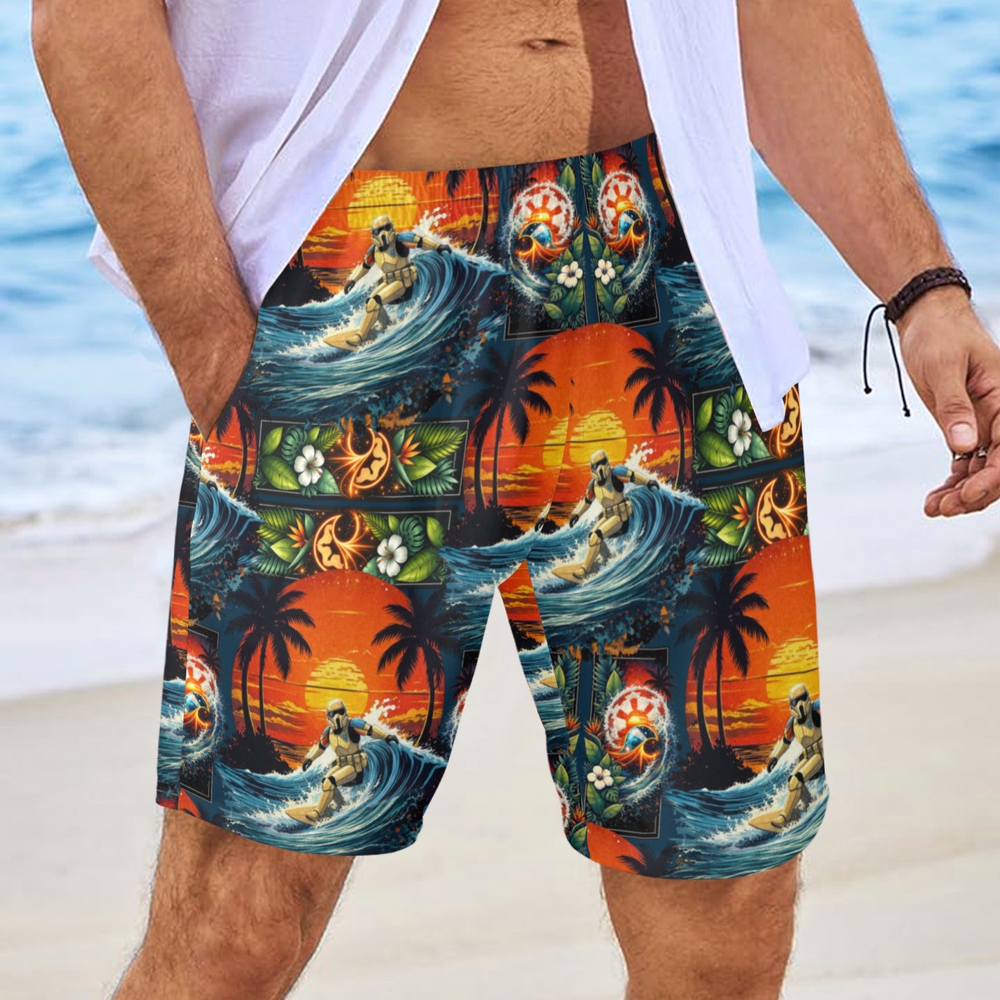 Surfer Trooper Mens Beach Shorts with Drawstring Waist