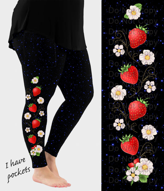 RTS - Strawberry Side Design Leggings w/ Pockets