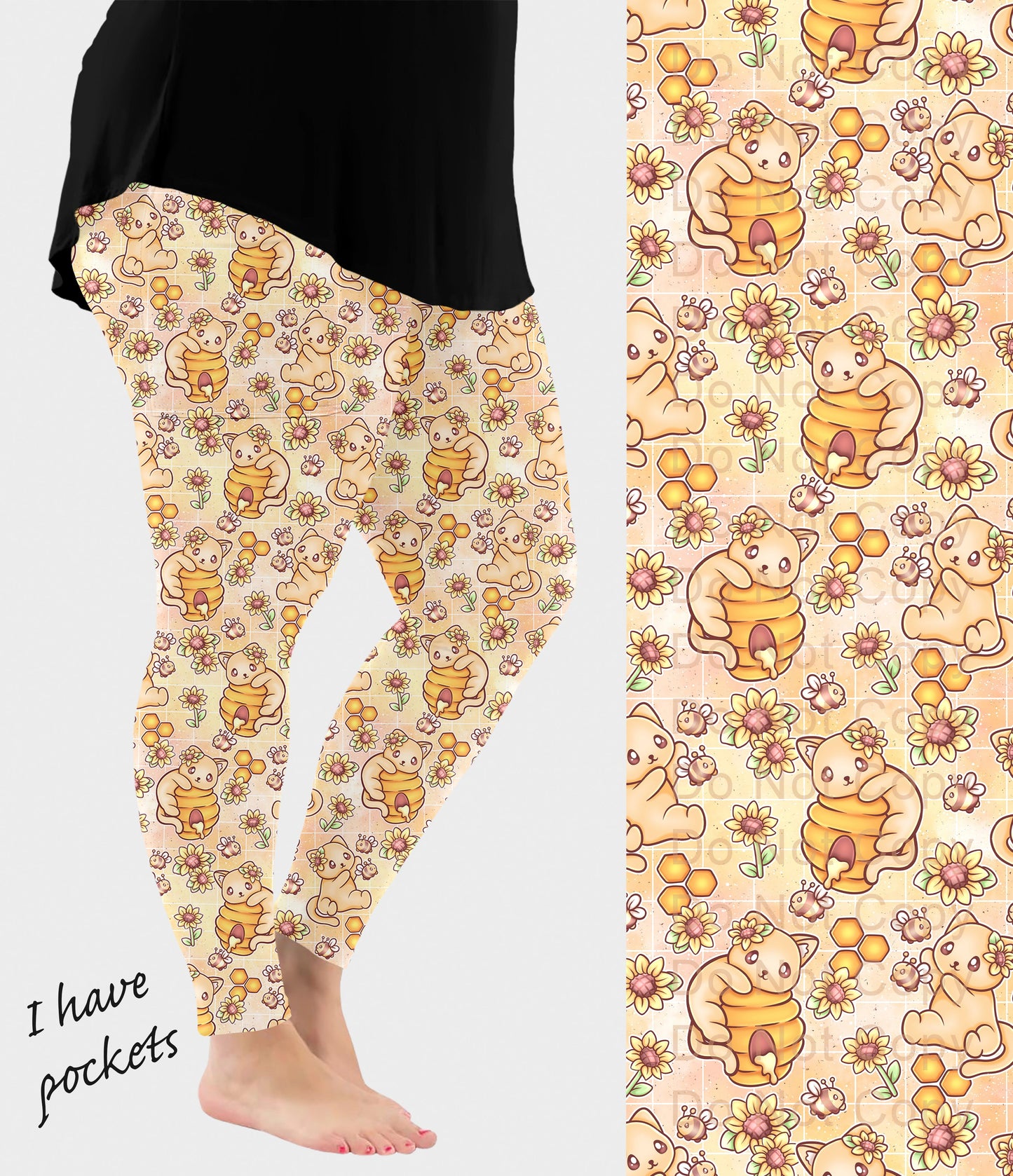 RTS - Sunflower Honey Cats Leggings w/ Pockets