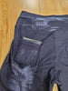 NON DISTRESSED BLUE AND BLACK - DENIM RUN W/ BACK POCKETS - LEGGINGS/CAPRI