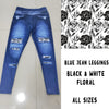 LEGGING JEAN RUN-BLACK WHITE FLORAL (ACTIVE BACK POCKETS)