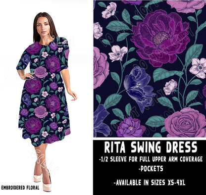 RITA SWING DRESS RUN-EMBROIDERED FLORAL