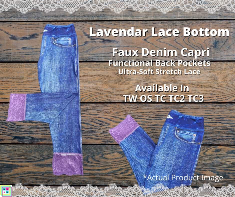 Blue Faux Denim Capris w/ Lavendar Lace